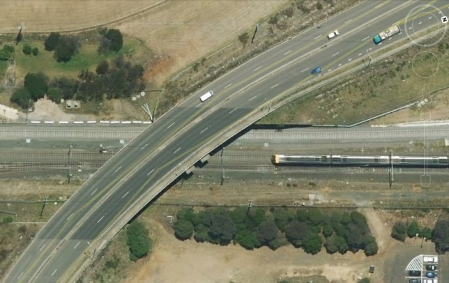 Rail corridor at Ben Lomond Road overbridge, just to the south of Minto Station. Image: Google Maps.