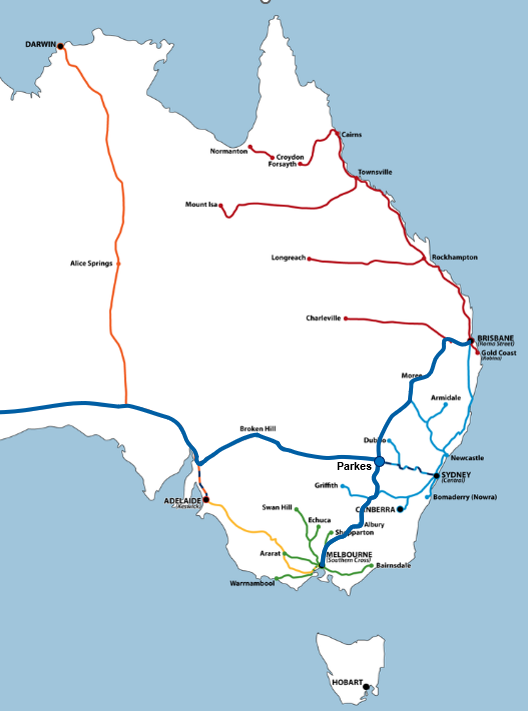 Melbourne to Perth route using Inland Rail via Parkes